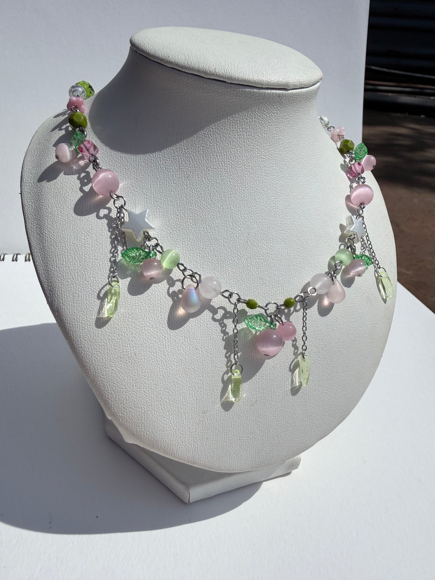 Pink blueberry necklace