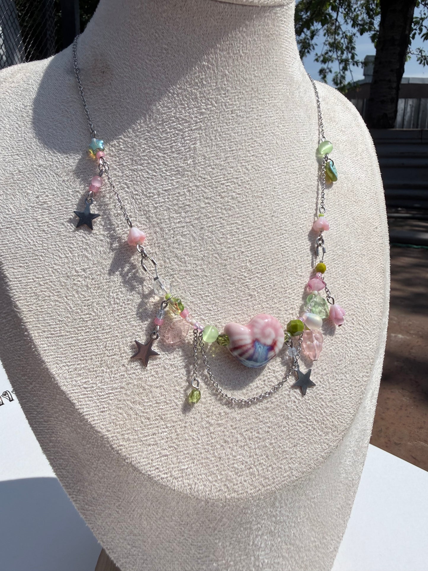 Pink ceramic shell necklace