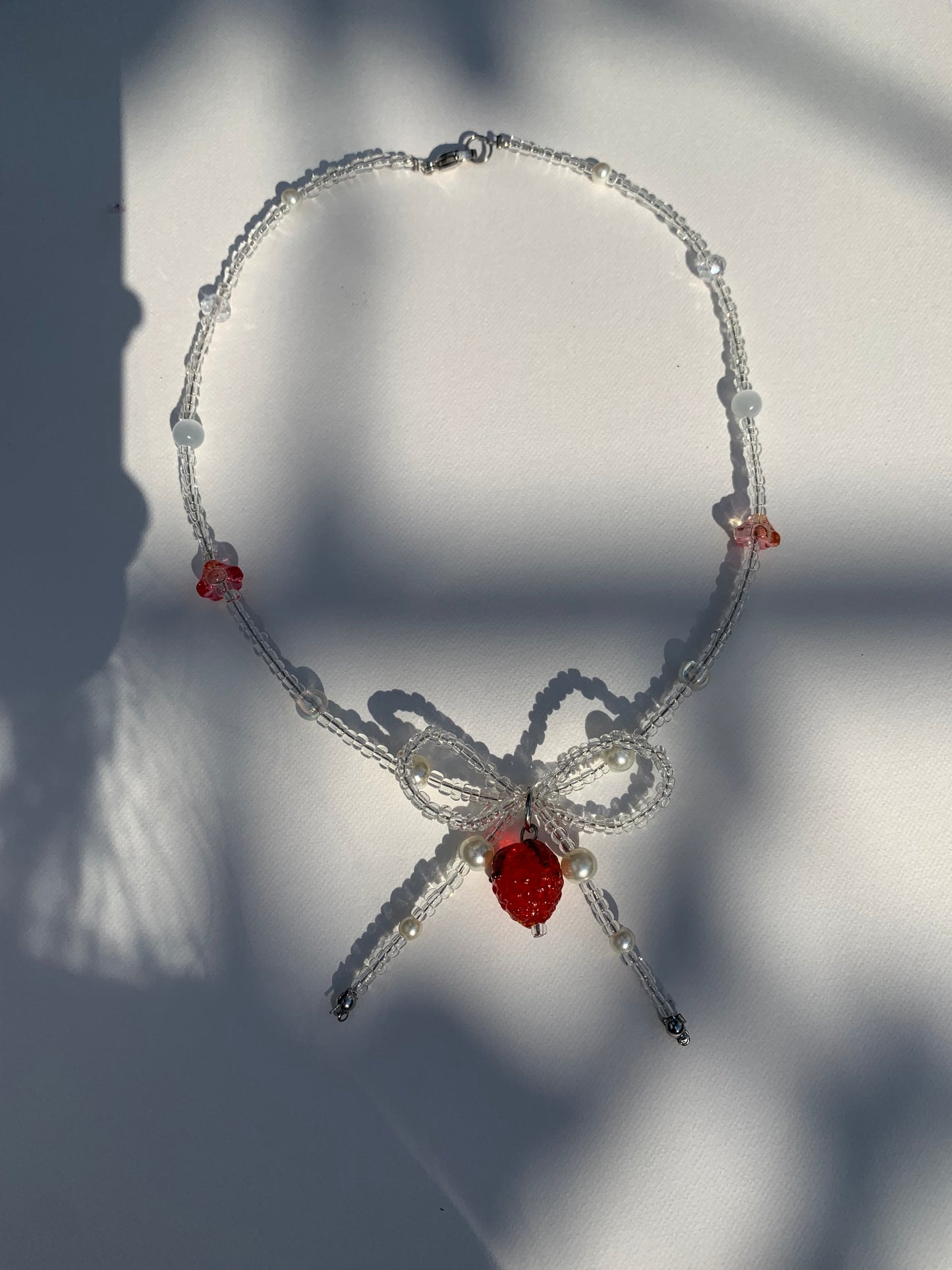 Strawberry bow necklace