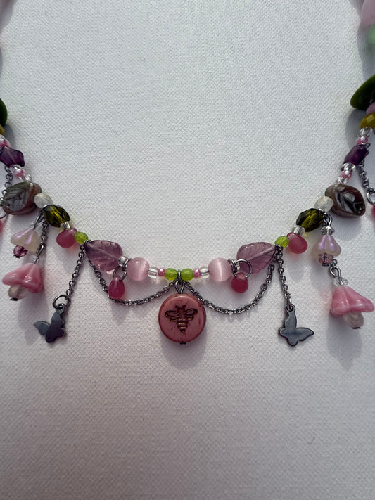 Pink bee necklace