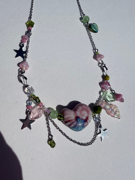 Pink ceramic shell necklace