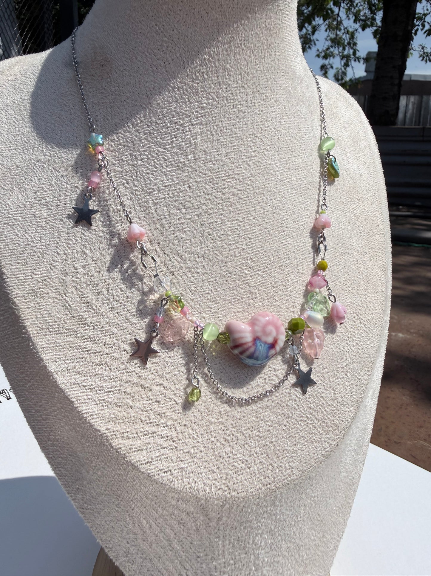 Pink ceramic shell necklace