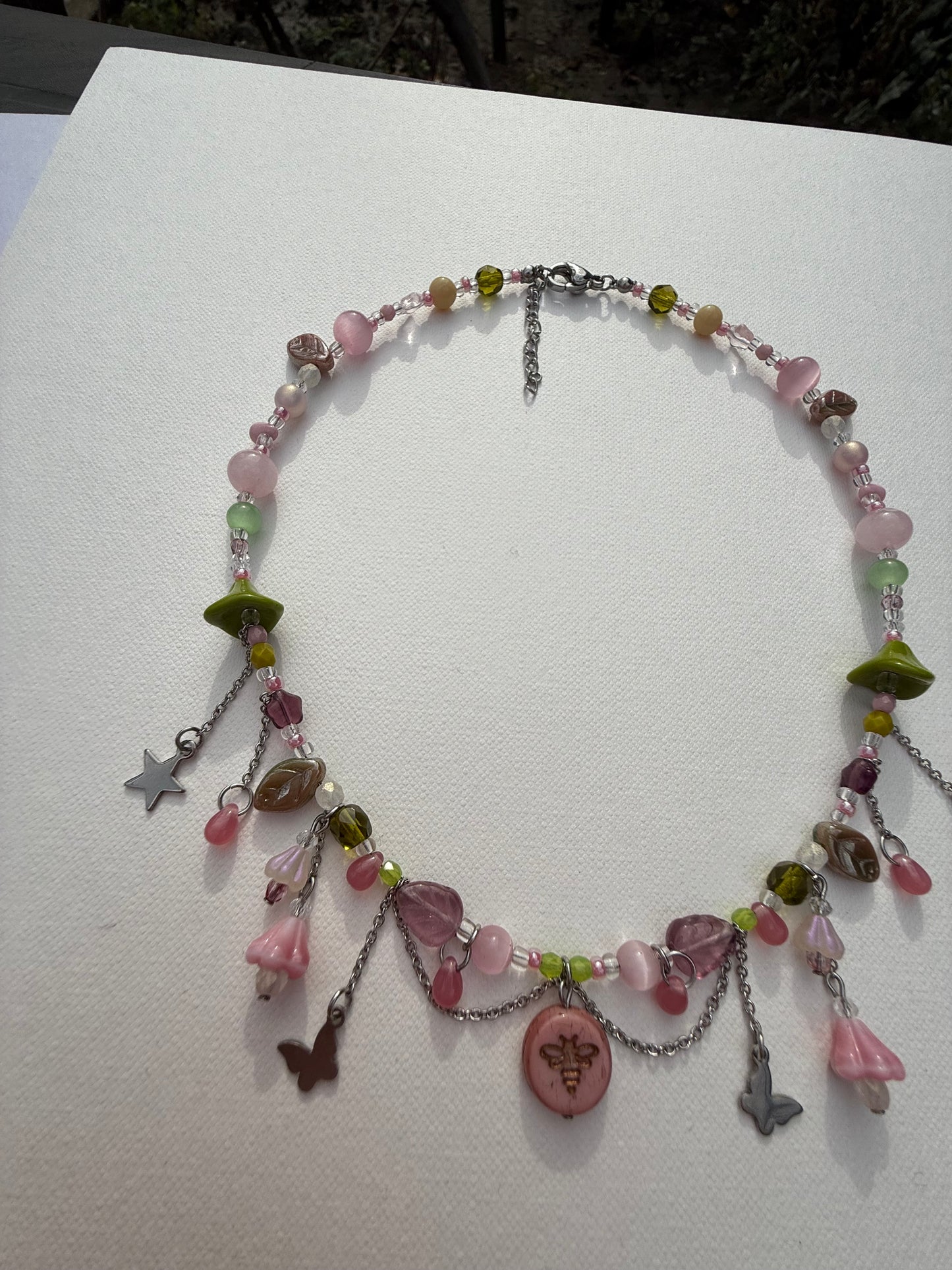 Pink bee necklace