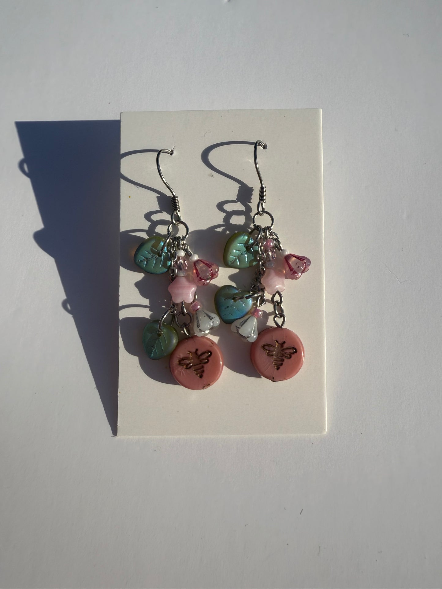 Pink bee earrings