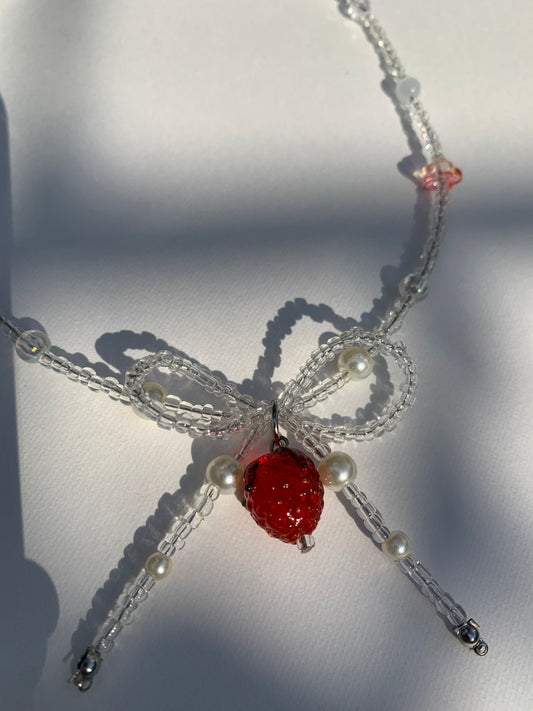 Strawberry bow necklace