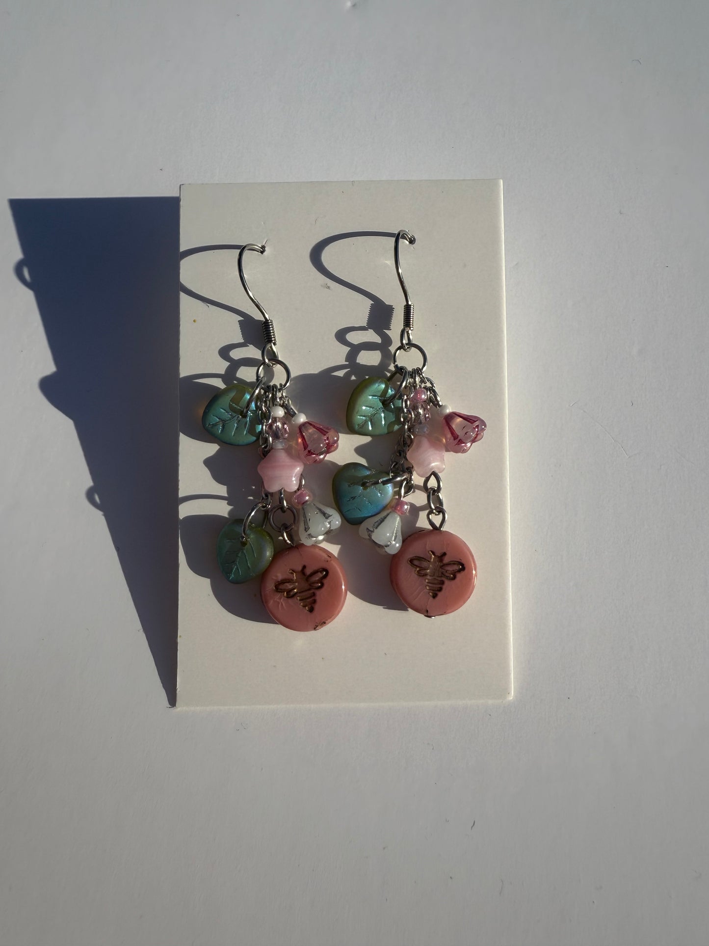 Pink bee earrings