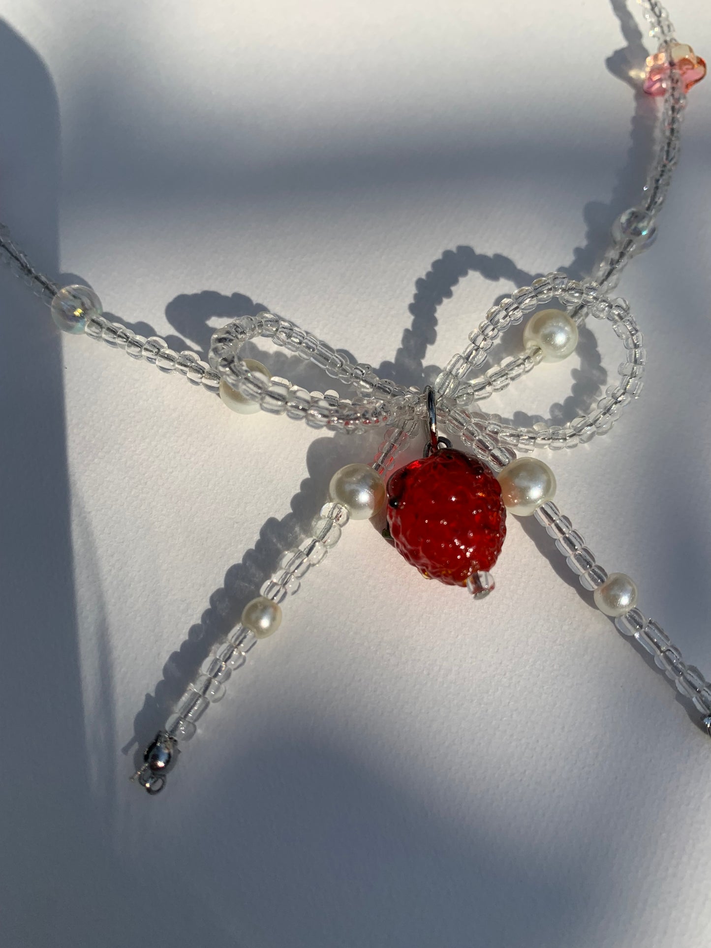 Strawberry bow necklace